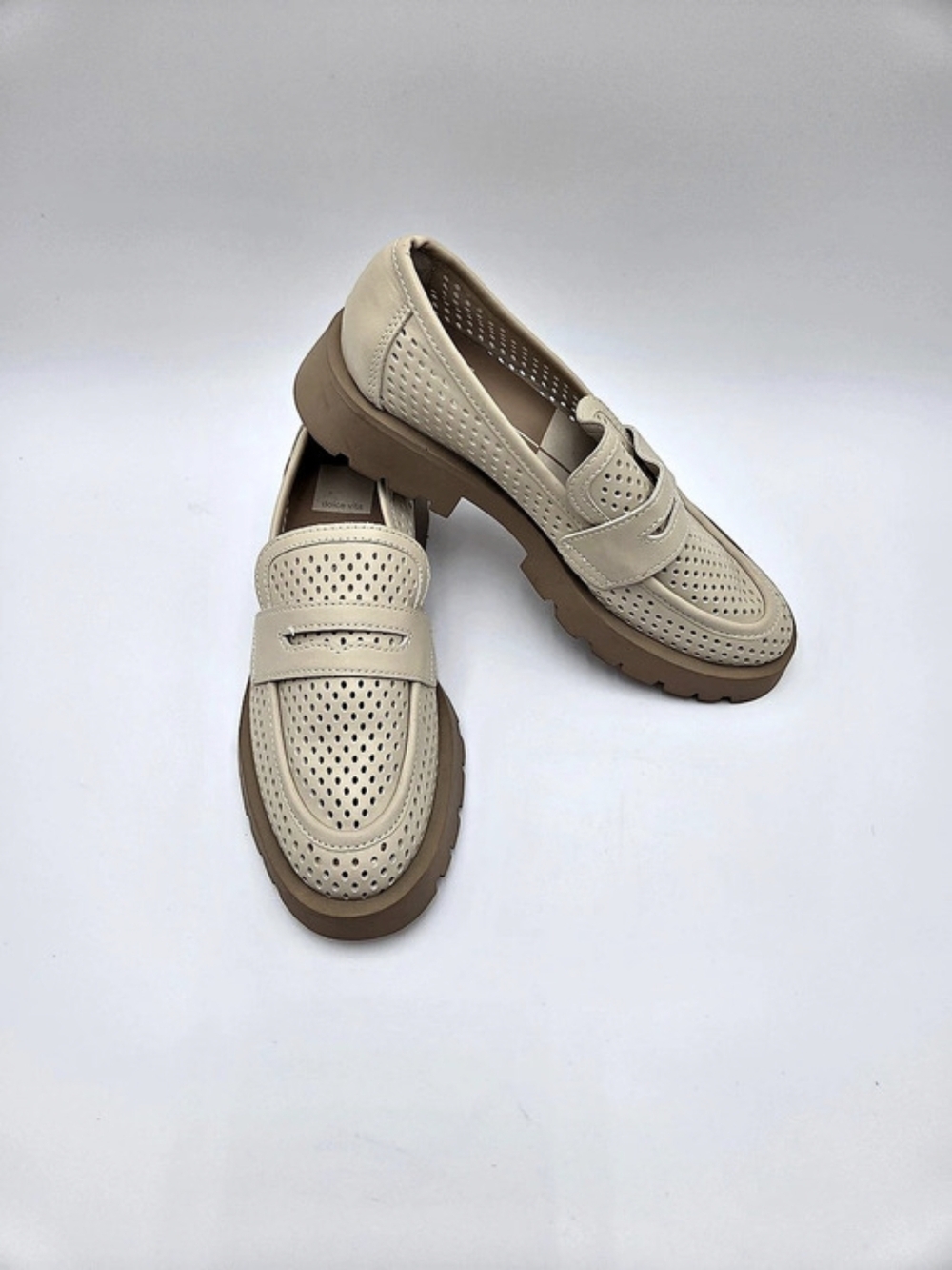 Dolce Vita Ersula Loafer Perforated Beige Chunky Platforms Size 7M